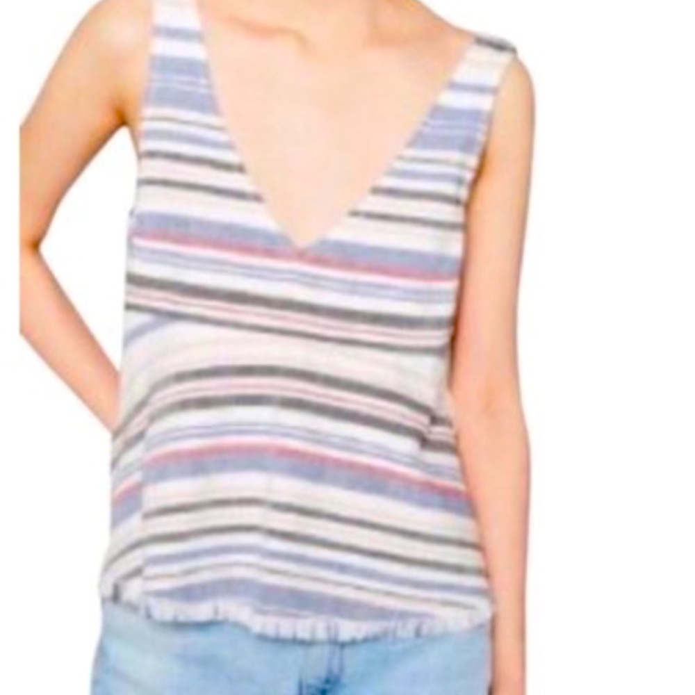 Zara Striped Sleeveless Crop Frayed Hem Top Multi Colored Stripe Size S